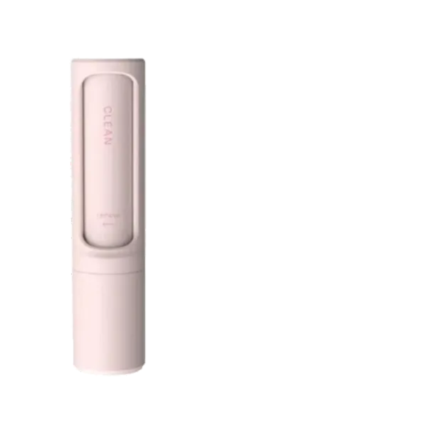 A pale pink cylindrical cosmetic container with a vertical translucent window showing the brand name 'CLEAN' in pink text, set against a plain white background.