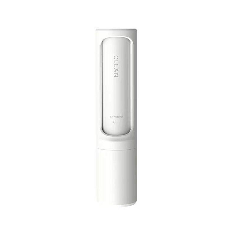 A white cylindrical electronic device with a vertical inner panel displaying the word 'CLEAN' and a small 'remove' label with an arrow, shown on a plain white background.