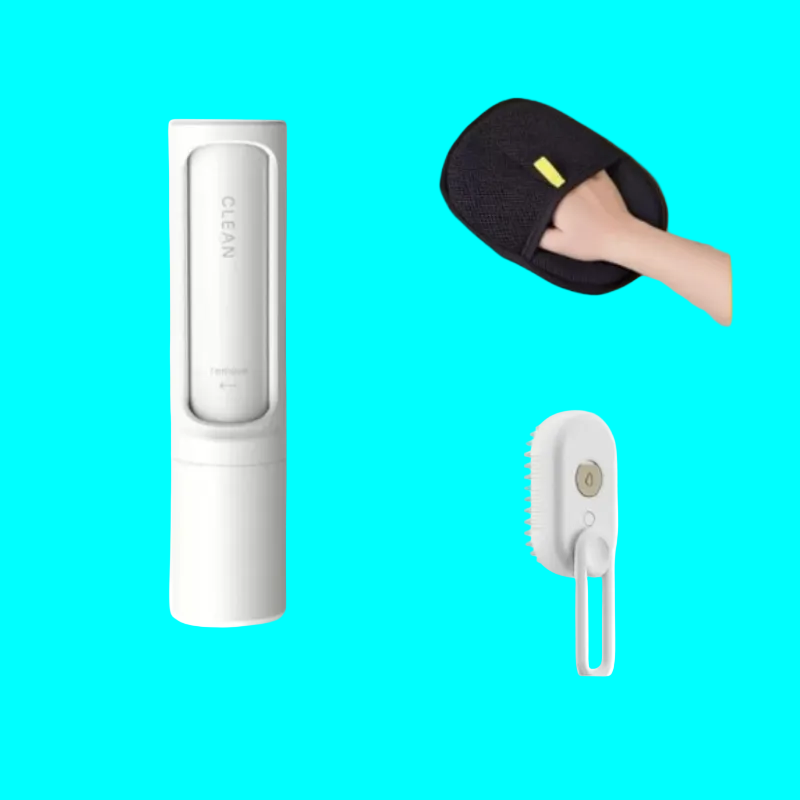 A white handheld cleaning brush shown on a plain white background, alongside an inset demonstrating a black textured scrubber pad being used on a furry surface. The inset includes text reading '23*16.