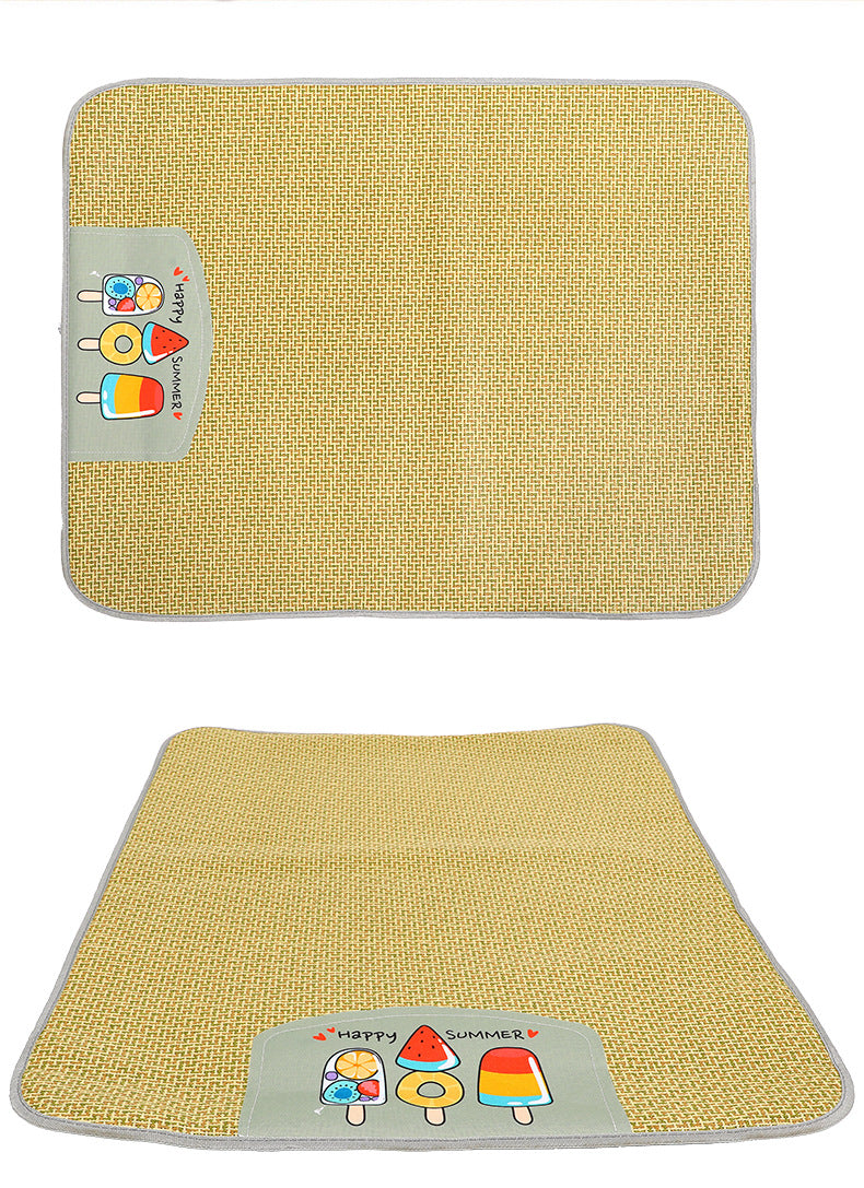 Two yellow bath mats with colorful ice cream illustrations on a white background