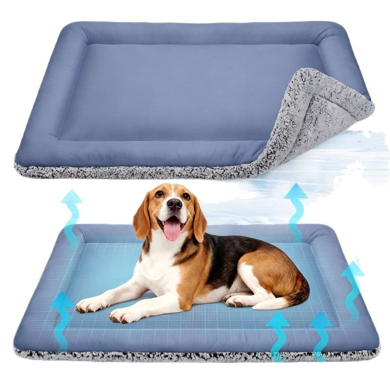 Dog bed with a dog lying on it, showing the product's comfort and design.