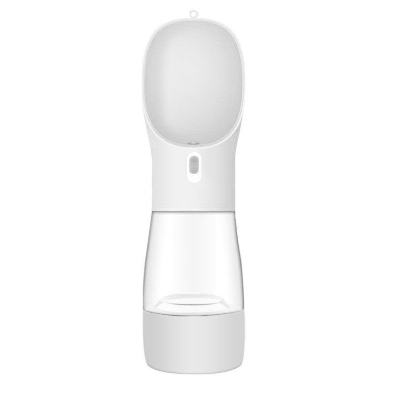 Clear water bottle with white top and bottom on a white background