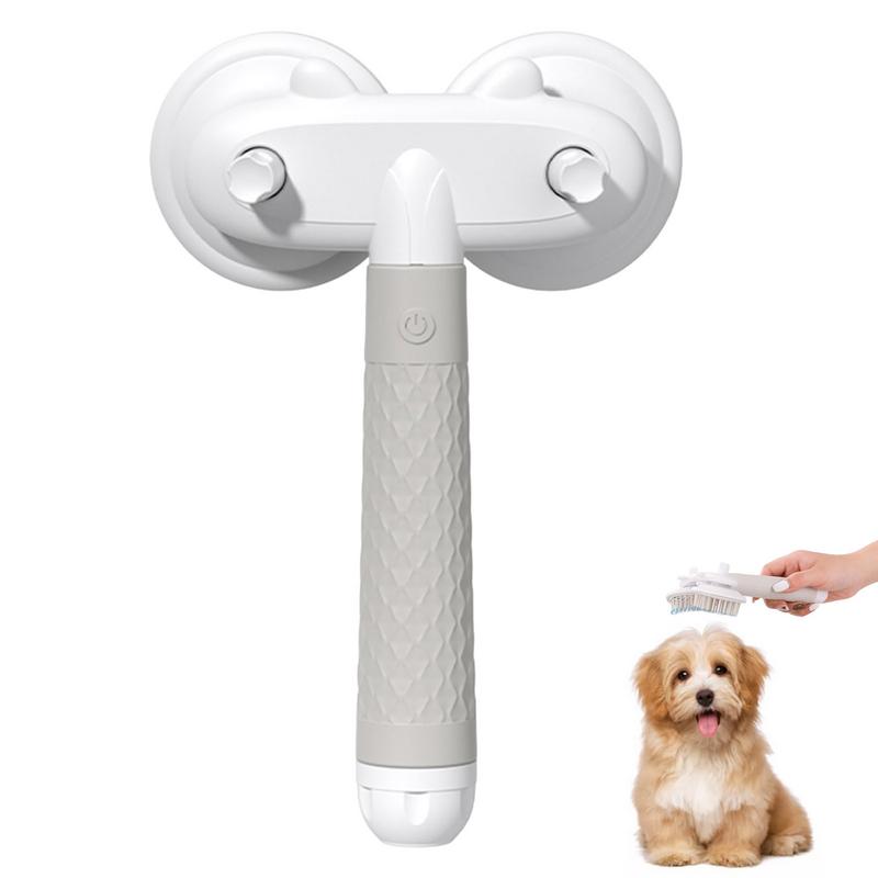 Pet grooming tool with two circular brushes on a white background