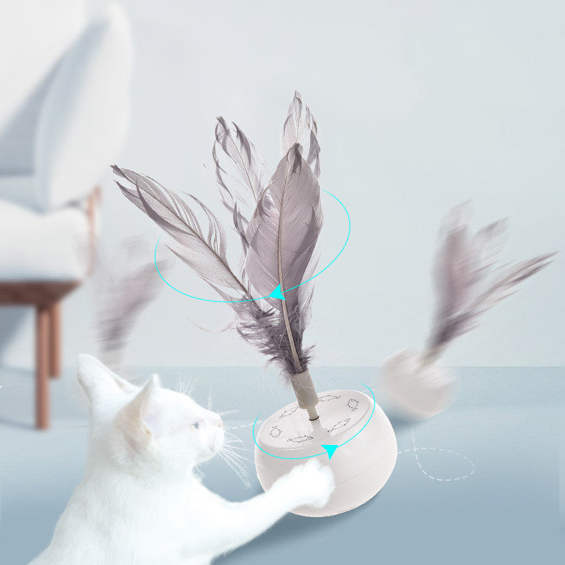 Interactive electric cat tumbler feather teaser toy for self-play and indoor fun