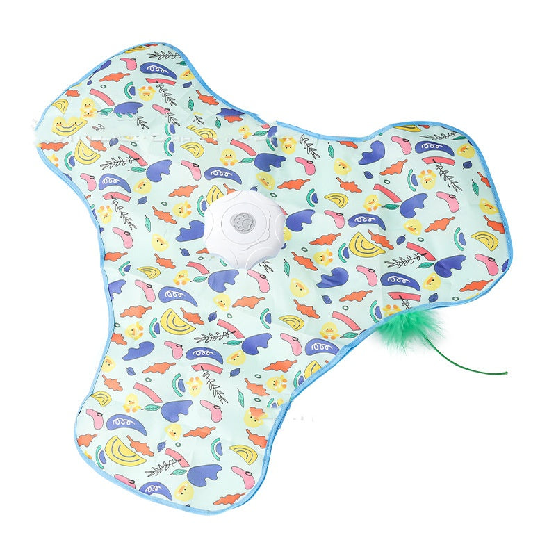 Interactive hide and seek cat toy with motion-activated mouse, squeaky sound, and feathers