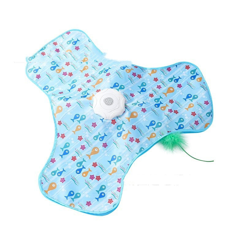 Interactive hide and seek cat toy with motion-activated mouse, squeaky sound, and feathers