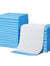 Stack of blue and white quilted mats on a white background