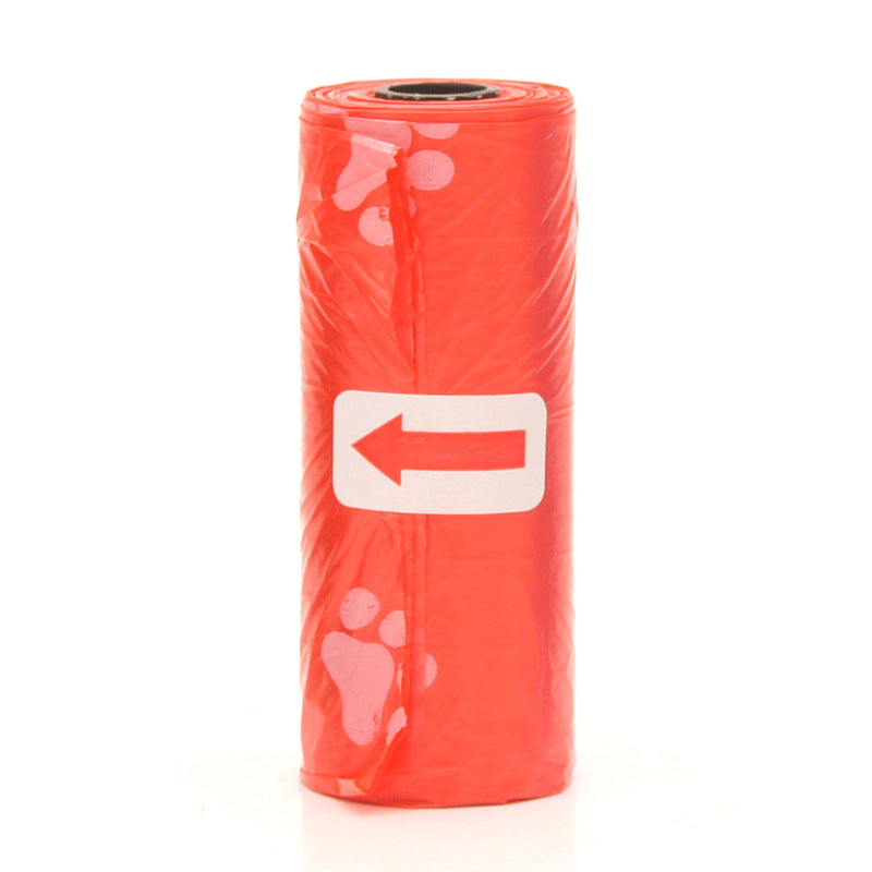 Roll of red plastic sheeting with a white arrow and paw print on a white background