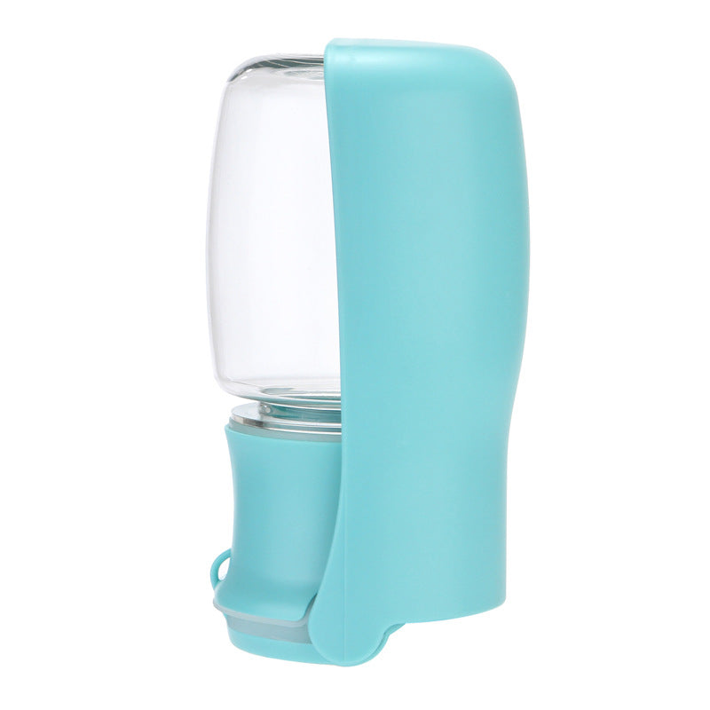 Turquoise pet water bottle on a white background