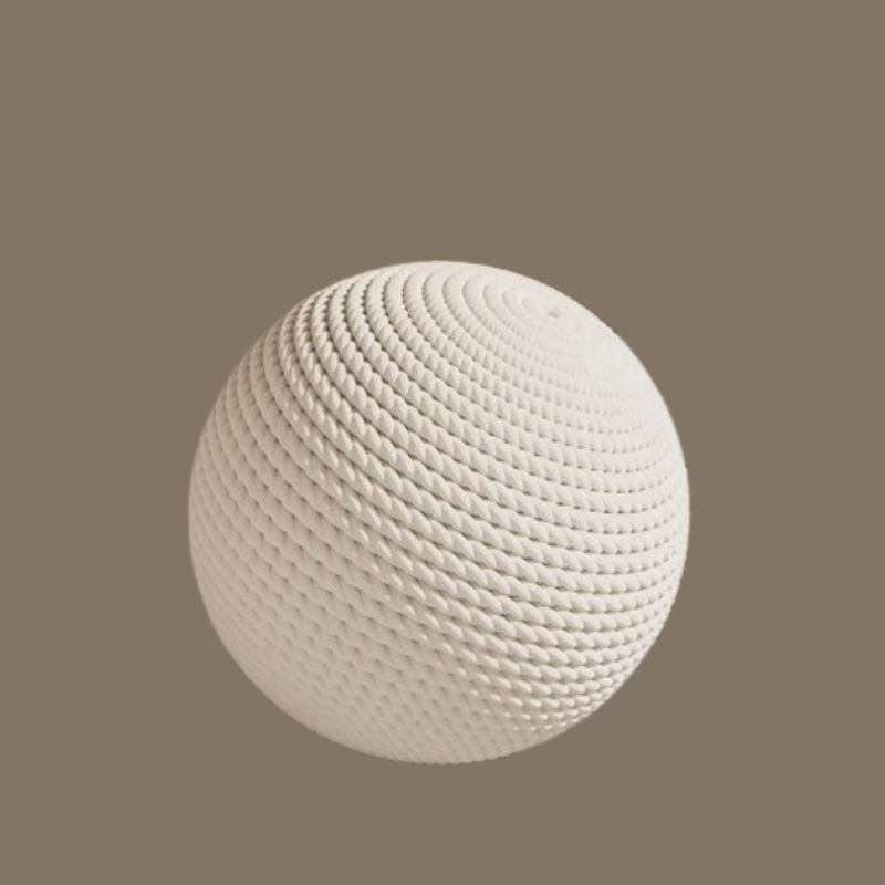 A spherical textured lampshade or decorative orb in an off-white color, featuring a dense, raised beaded pattern, shown against a solid taupe-brown background.