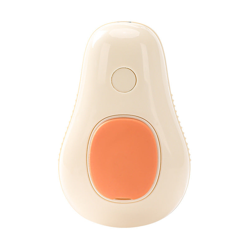 Avocado-shaped device with a beige body and orange center on a white background