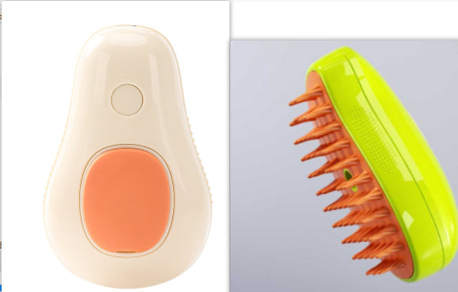 White and orange device on the left, green and orange brush on the right against a light gray background