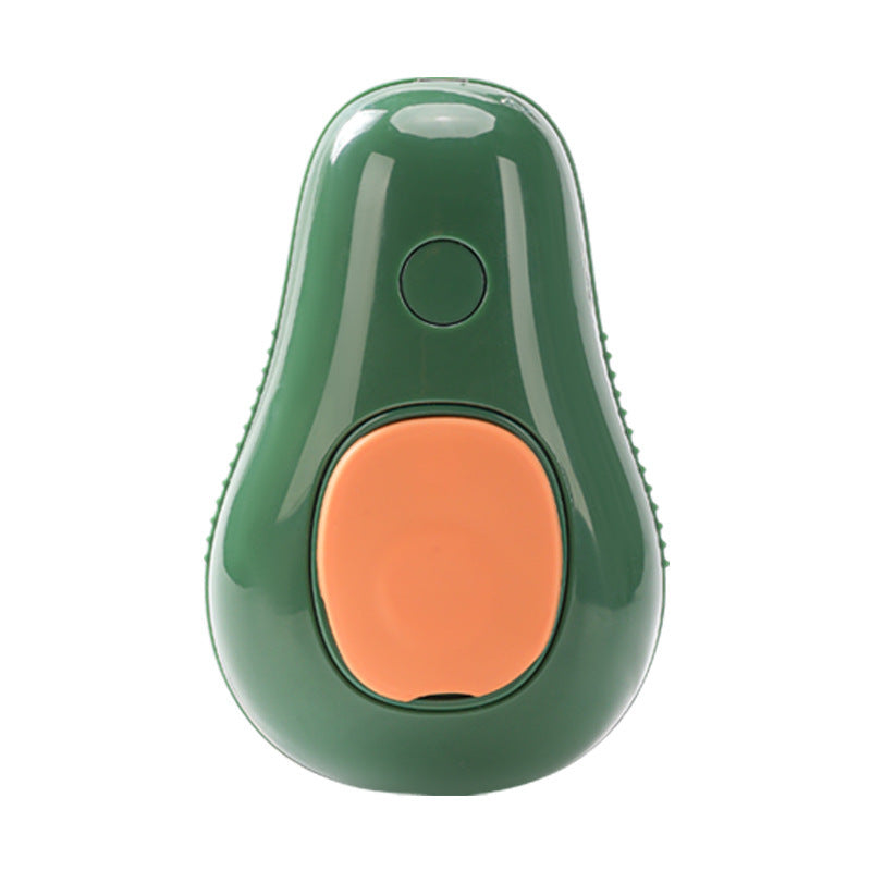 Green and orange electronic device shaped like an avocado on a white background