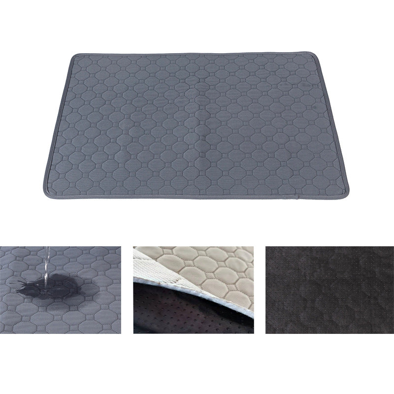 Gray quilted mat with water droplet and close-up details on a white background
