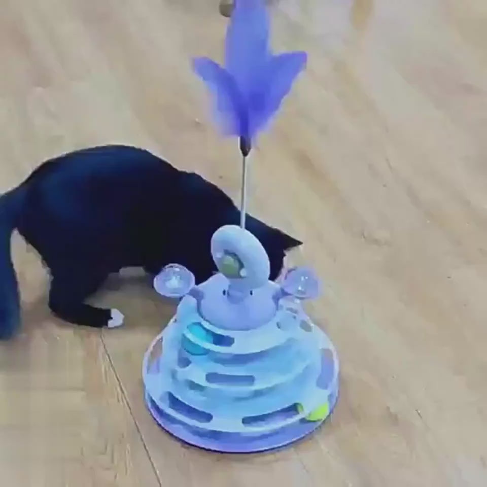 4-level cat toy tower turntable with roller balls demonstration