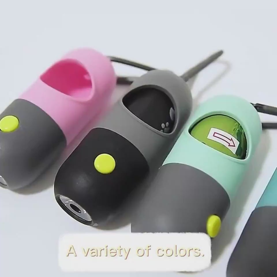 LED pet waste bag dispenser with poop bag holder demonstration