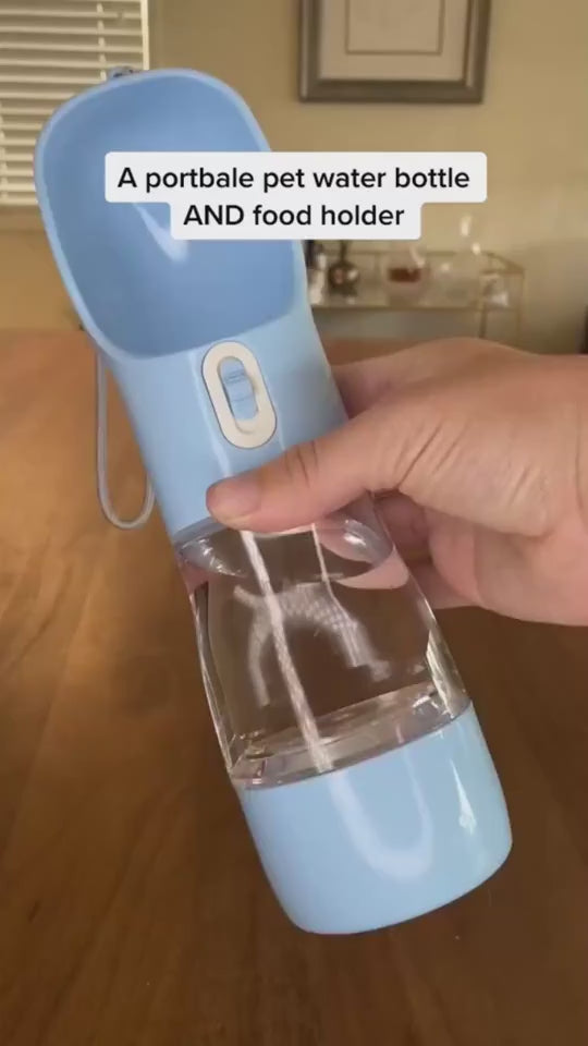 Portable dog water bottle with feeder bowl demonstration