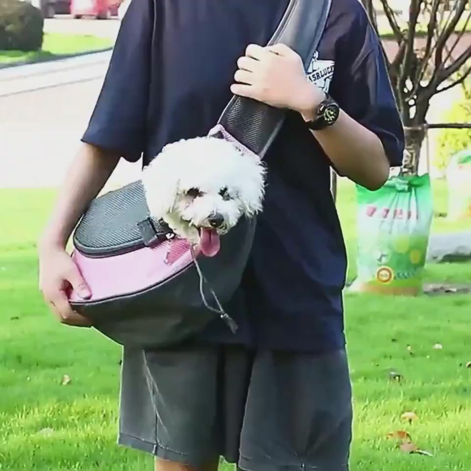 Portable pet carrier crossbody bag for dogs and cats demonstration