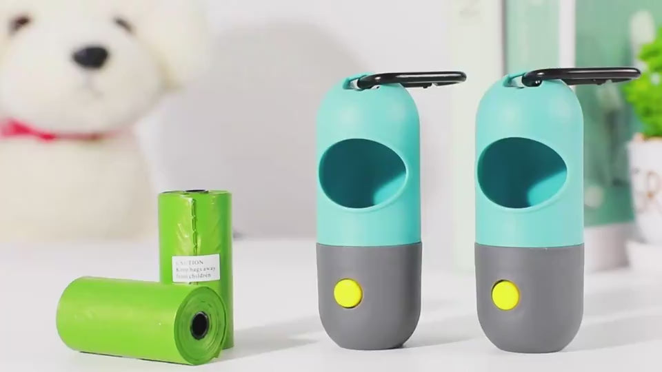 LED pet waste bag dispenser with poop bag holder demonstration
