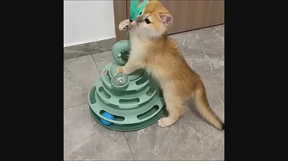 4-level cat toy tower turntable with roller balls demonstration
