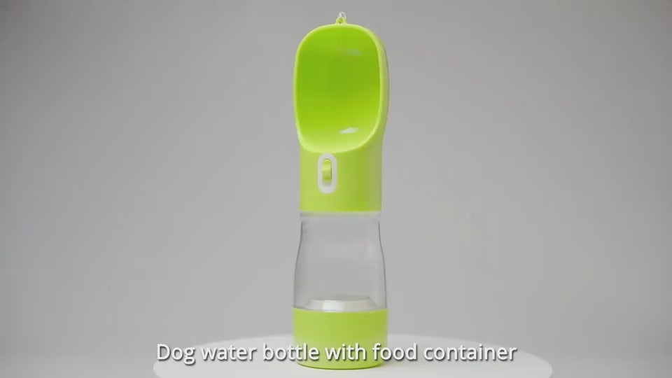 Portable dog water bottle with feeder bowl demonstration
