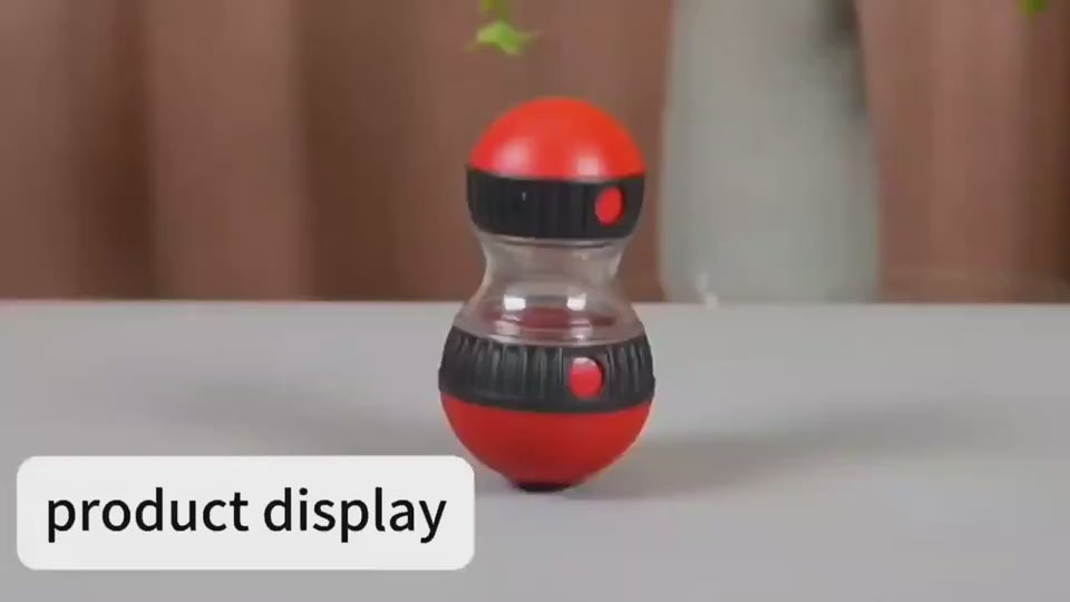 Interactive food dispensing dog toy tumbler, slow feeding puzzle ball demonstration
