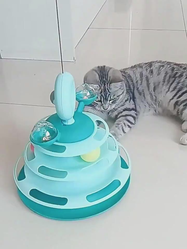4-level cat toy tower turntable with roller balls demonstration
