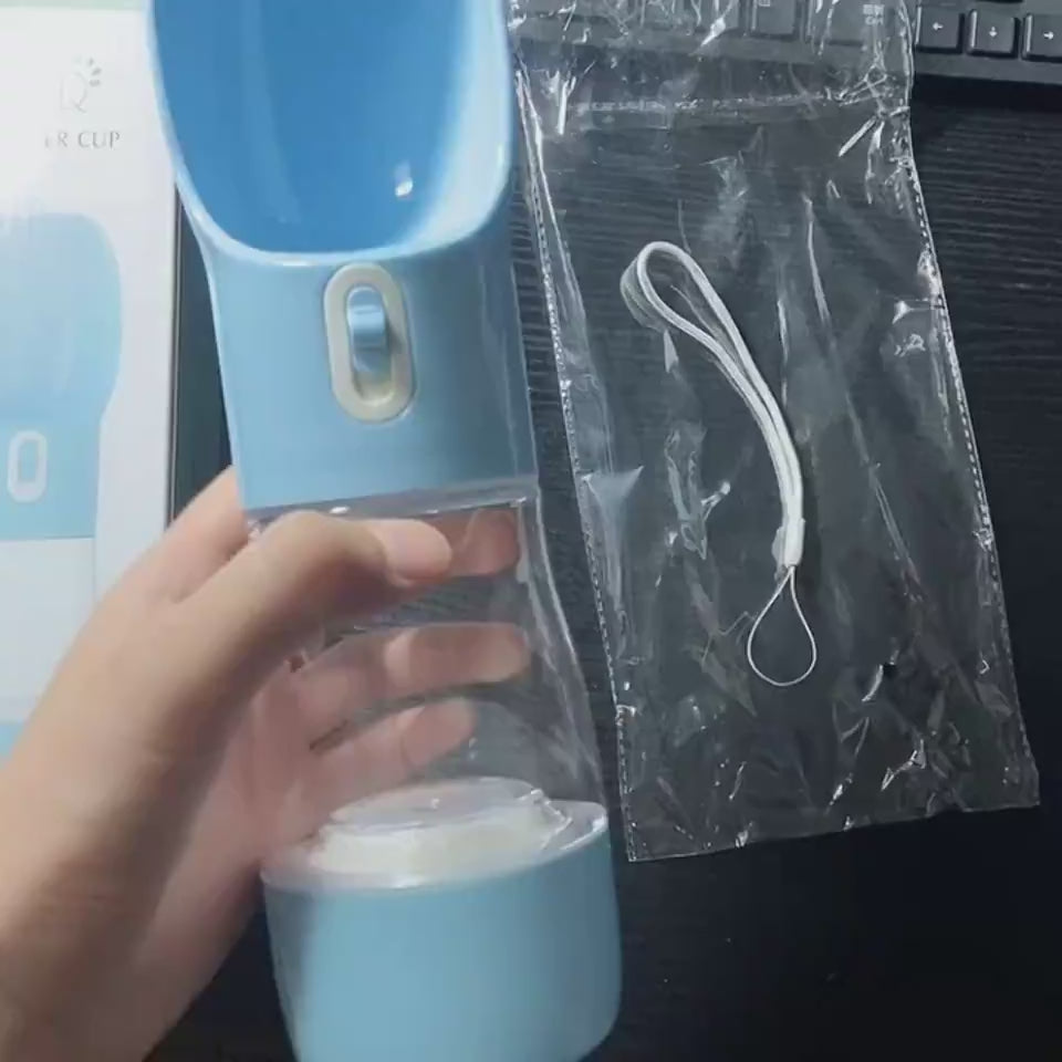 Portable dog water bottle with feeder bowl demonstration